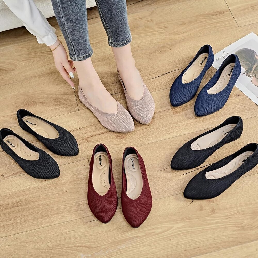 Women's Wine Red Wide Width Office Dressy Comfortable Pointed Toe Slip Flats - Picture 5 of 5